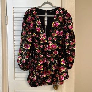 For Love & Lemons Morrison sparkles long puffy sleeve mini dress size XL